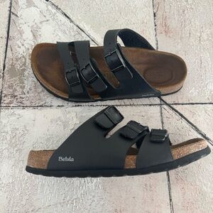 Betula by Birkenstock Leo Leather Cork adjustable Slide Brown Sandals 39 Us 8.5